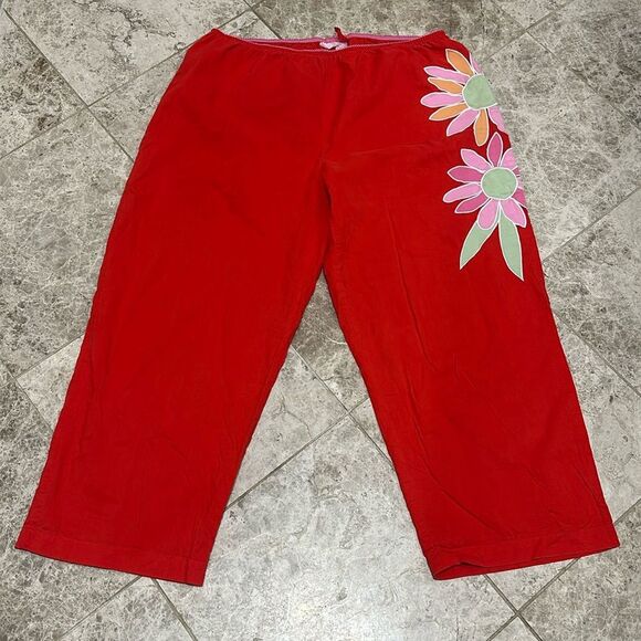 Victoria’s Secret Y2K  Cropped PJ Pajama Pant Red M Flower Applique' - Picture 3 of 13